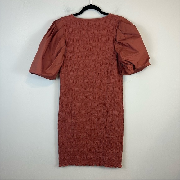H&M | Rust Colored Balloon Sleeve Smocked Cotton Jersey Dress Large NWT - Picture 8 of 8